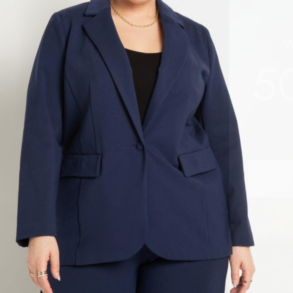 NWT ELOQUII Blue Stretch Long One Button Blazer Size 16